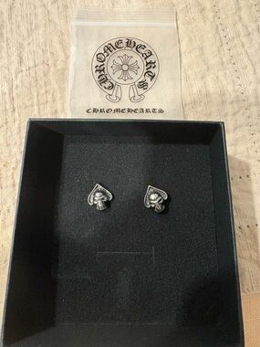 Chrome Hearts Silver Spade Skull Earrings